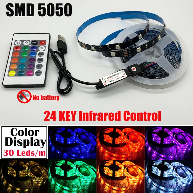 RGB LED Lights Strip Bluetooth Control USB 5050 2835 5V Flexible Lamp Tape Diode Festival Fita Bedroom Tira Luces PC TV Desk Luz 5050 IR 24KEY