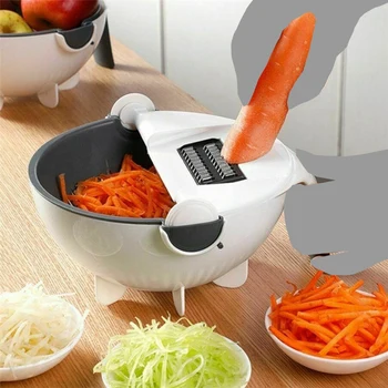 

Magic Rotate the Vegetable Cutter with Drain Basket Multi-Functional Kitchen Veggie Fruit Shredder Grater Slicer