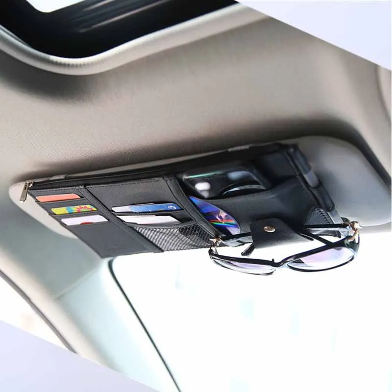 

Car Storage Sun Visor Organizer Auto Storage Bag Car Stowing Tidying Box Card Holder Pocket PU Leather Interior Accessories