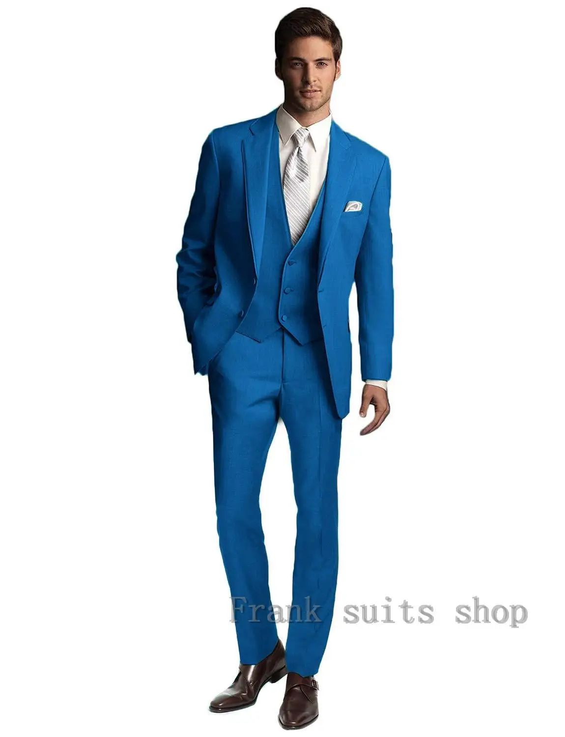 Брендовый мужской костюм, свадебные костюмы для мужчин, стиль, воротник, 3 штуки, приталенный, Голубое озеро, мужской костюм, синий и зеленый смокинг