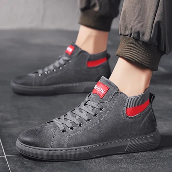 

Autumn and winter classic canvas flat high shoes trend ins high quality non-slip wearable lightweight fashion men's casual shoes