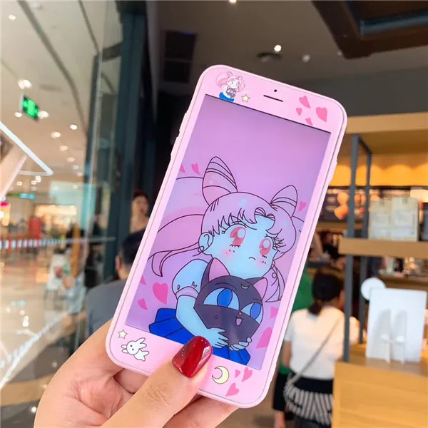 Милый протектор экрана Сейлор Мун чехол для телефона аниме для iPhone 11 Pro Max X XS MAX XR 6 6s 7 8 Plus для задней крышки из закаленного стекла - Color: Screen Protector 2