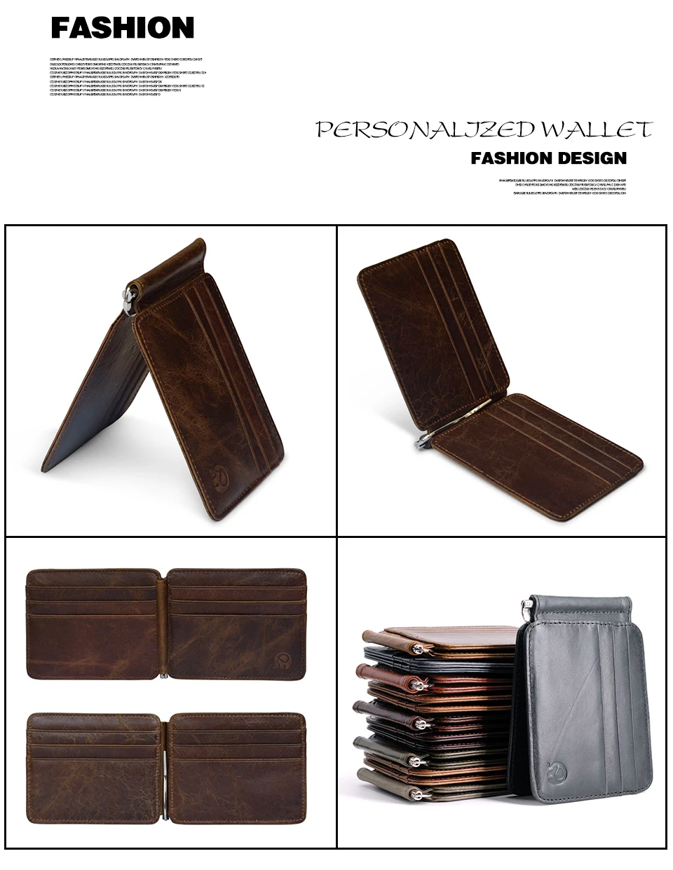 Men Money Clip Wallet Business Card Holder Thick Crazy Horse Leather Case Design Front Pocket Wallet Mini Slim Purse