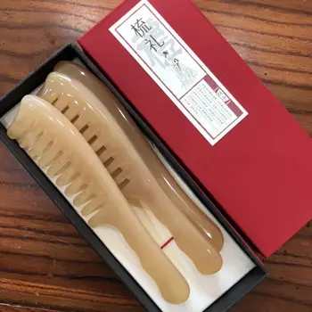 

New Style Cattle Horn Comb Thick Large Size Wide Tooth Curly Hair Massage Comb Comb Top Grade Lettering Horn Comb Crenate