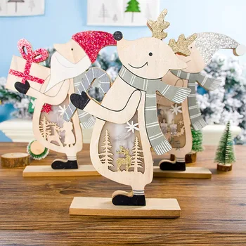 

LED Light Christmas Tree Star Car Wooden Pendants Ornaments Xmas DIY Wood Crafts Kids Gift For Home Christmas Party Decorations