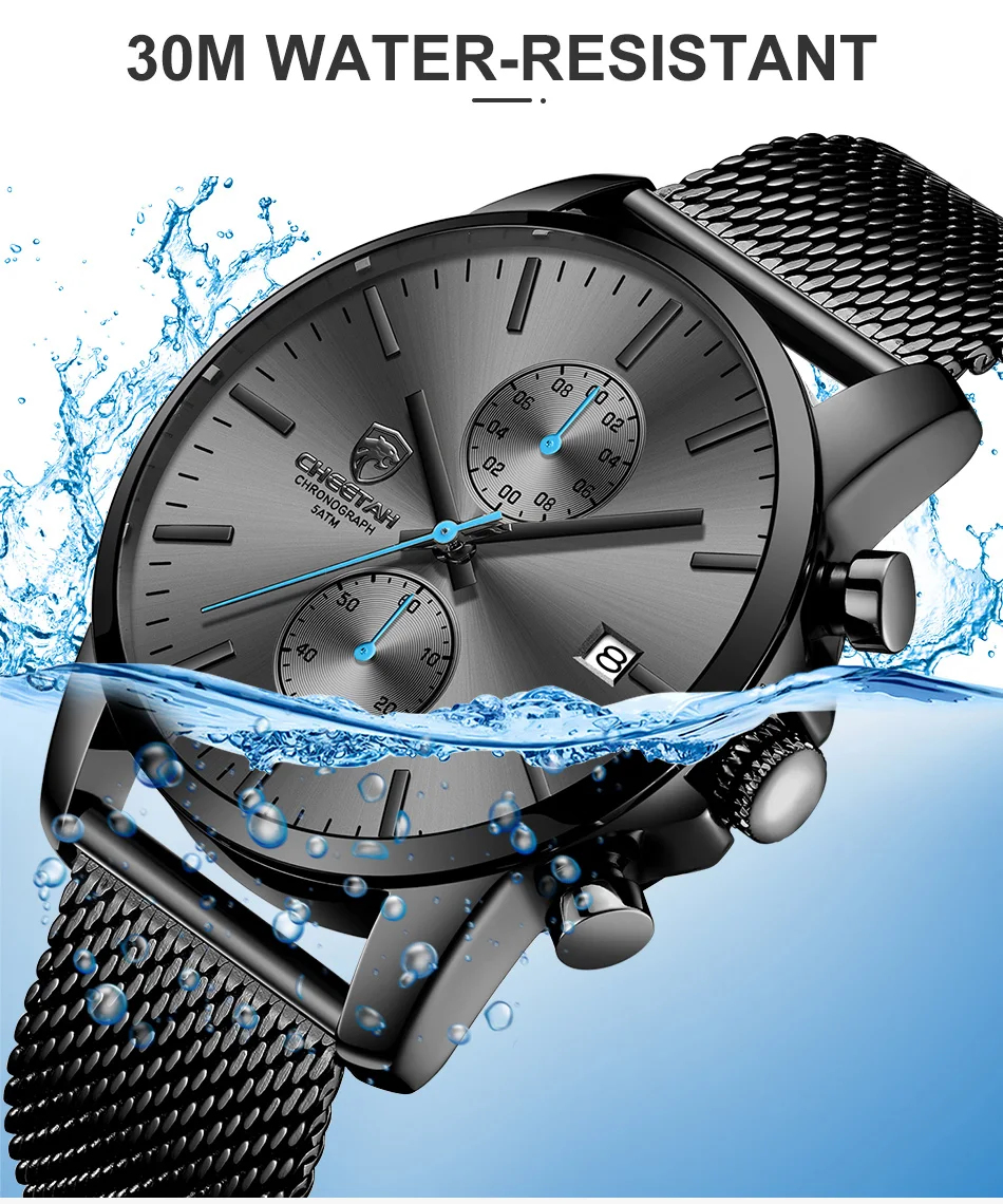 Men's Watch CHEETAH Luxury Brand Men Fashion Quartz Watches Full Steel Mesh Business Male Clock Chronograh Relogio Masculino