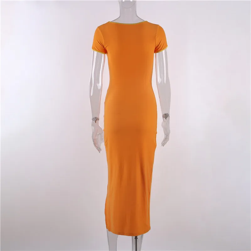 FSDA 2022 Summer Split Hollow Out Midi Dress Bodycon Short Sleeve Sexy Club Patchwork Y2K Orange Women Dresses Party dresses for women