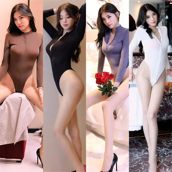 

cosplay sexy cute lingerie school uniform zipper stretch swimsuit long sleeve bodysuit for women girls wizard adult game uniform