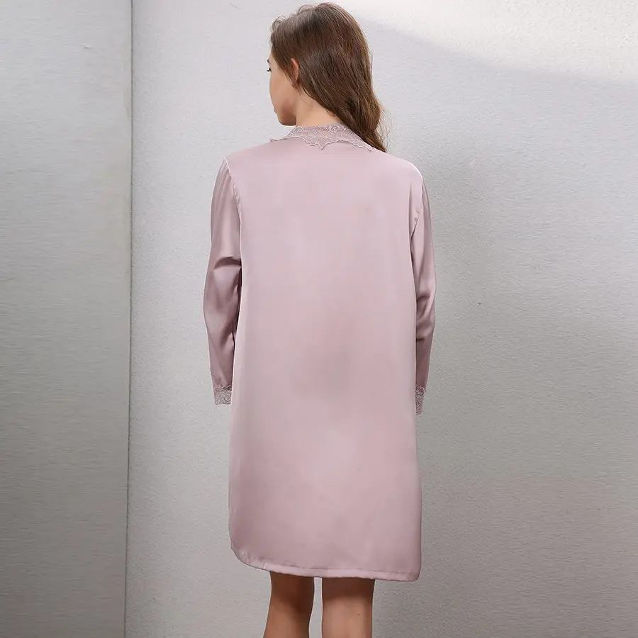 Sexy Polyester Silk Robes With Lace Women Satin Bathrobes Night Robe Sleepwear Wedding Nightie Solid Color Dressing Gown Bedgown