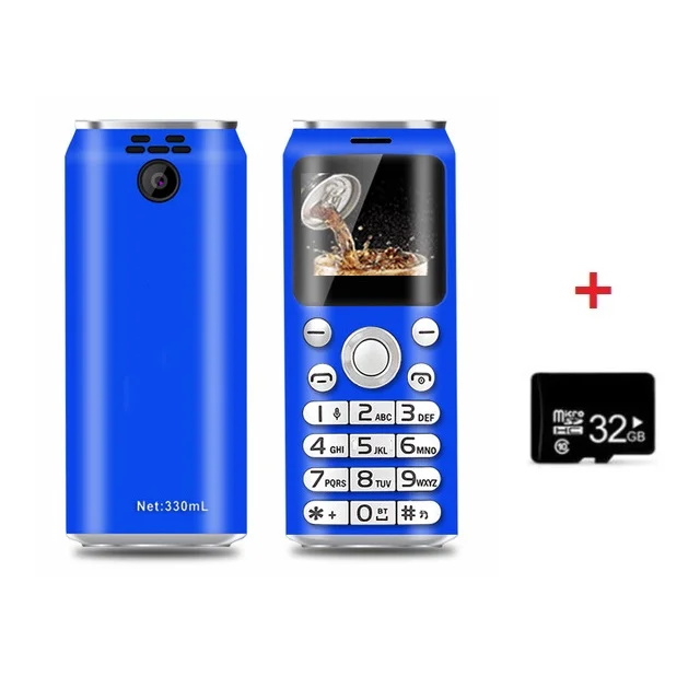 Мини мобильный телефон SATREND K8 1," cola в форме телефона Две sim-карты MP3 Bluetooth Dialer запись звонков размер пальца маленькие мобильные телефоны - Цвет: blue with 32g card