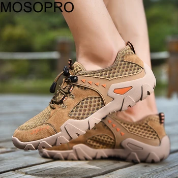 

MOSOPRO Men Hiking Shoes Outdoor Sneakers Summer Antiskid Shoes Man Real Suede Trekking Sport Sneaker Mesh Shoes 38-48 FJT63