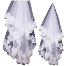 Один слой стильный/кружевная кромка Свадебные вуали Фата до кончиков пальцев с Аппликации 39,37 в(100 см) со шнуровкой/тюль
