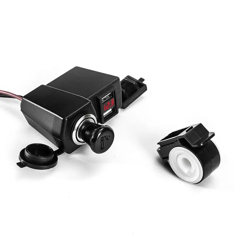 Прикуриватель для мотоциклов Руль Зеркало 5V 2.1A Dual USB Зарядное устройство вольтметр