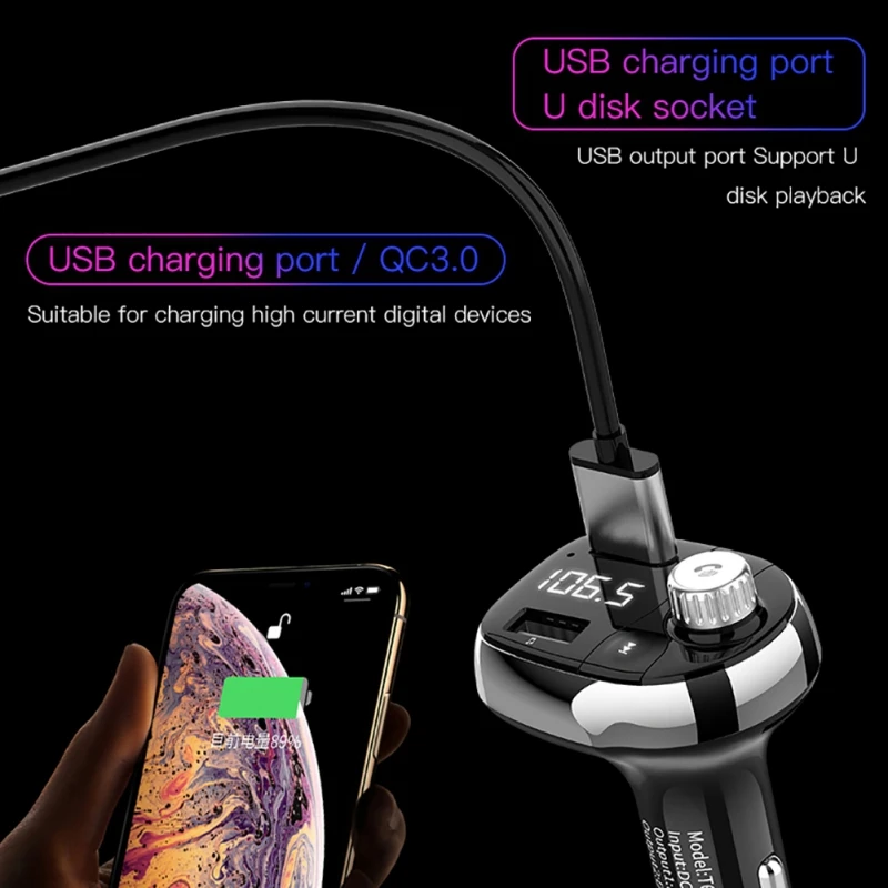 T62 Быстрая зарядка 3,0 автомобильный Bluetooth fm-передатчик два usb порта QC3.0 автомобильное зарядное устройство fm-модулятор MP3-плеер автомобильный Зажигалка Handfree