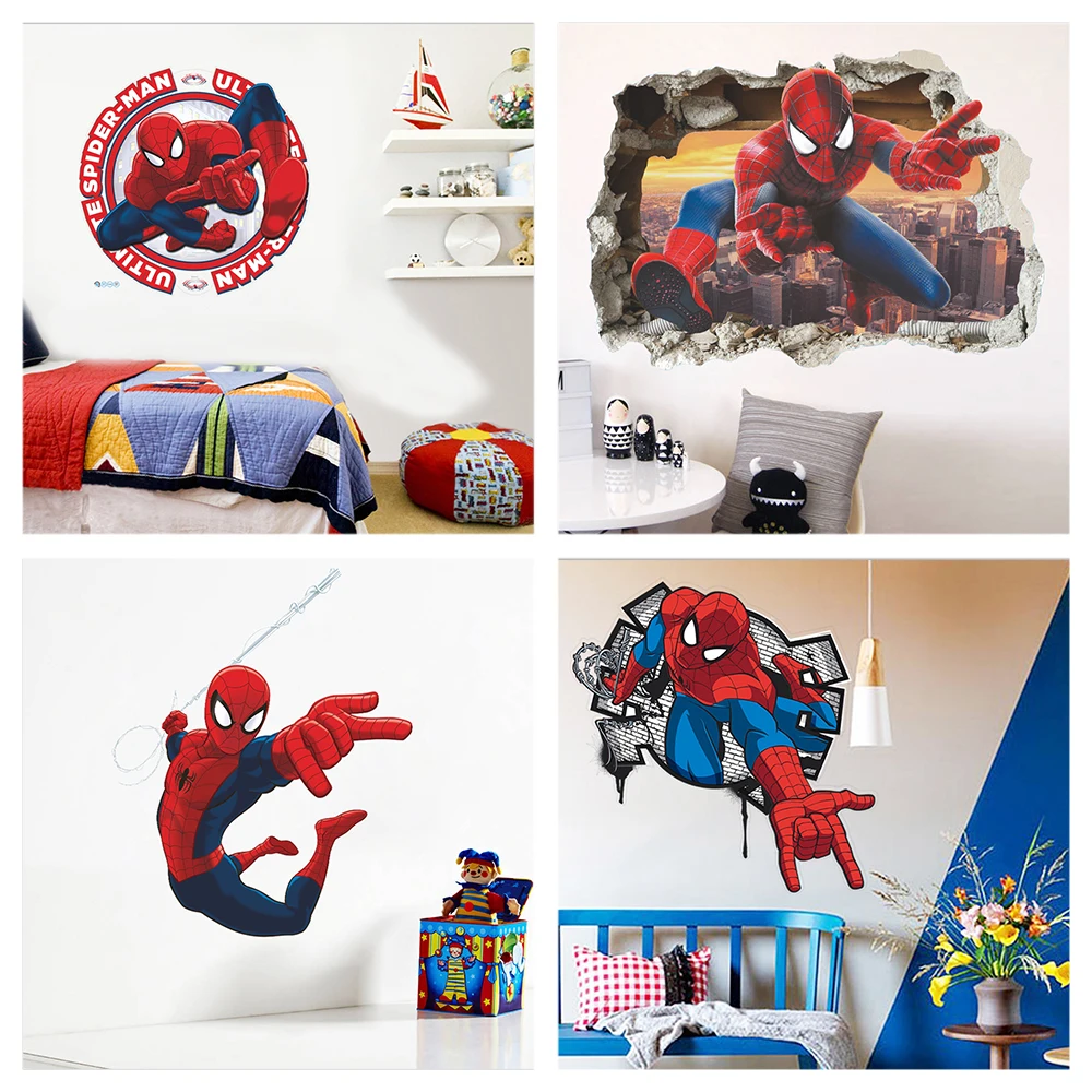 Cartoon Spiderman 3d Wall Stickers For Kid Room Home Decoration Avengers Mural Art Boys Decals Anime Movie Poster luminous wall stickers vinyl decal stickers