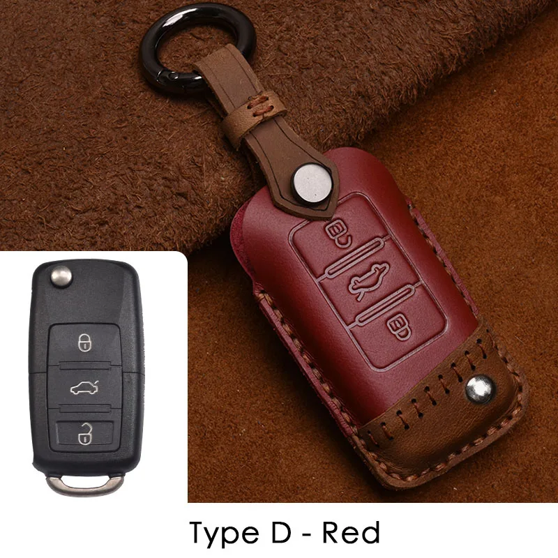 Type D - Red Ручной работы из натуральной кожи чехол для автомобильного смарт-ключа чехол сумка для Volkswagen PASSAT B8 ключ чехол для Skoda Superb III - Название цвета: Type D - Red