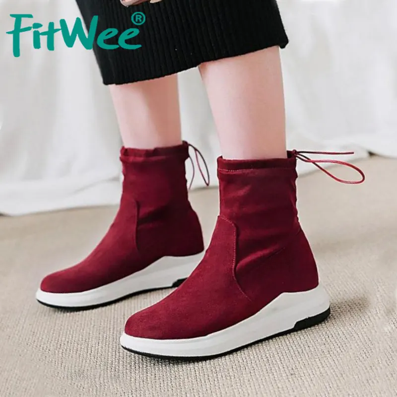 

FITWEE Size 32-43 Women Ankle Boots New Fashion Warm Fur Winter Shoes Women Casual Daily Lace Up Short Boot Lady Street Footwear