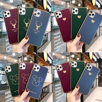 

100pcs Cartoon Cute Heart shape Deer Phone Case For iphone 11 Pro MAX X XR XS silicone Acrylic Cover For iphone 7 8 6 s Plus