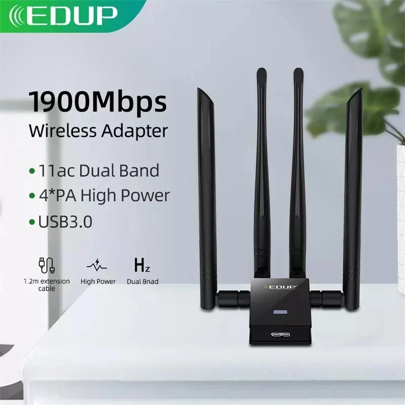 EDUP 1900Mbps USB WIFI Adapter Dual Band 2.4G/5Ghz 4*6dBi Antennas Converter Desktop Wireless WIFI USB 3.0 Network Card Receiver 1