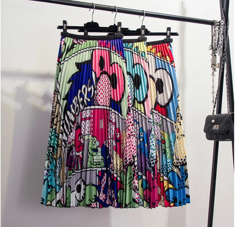 Юбка женская плиссированная средней длины модная длинная трапециевидная юбка с