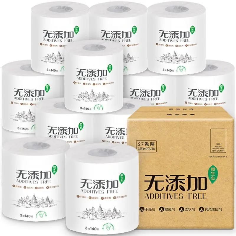 

1 Roll Additives-Free White Toilet Paper Smooth Wood Pulp 3-Layers Bath Tissues