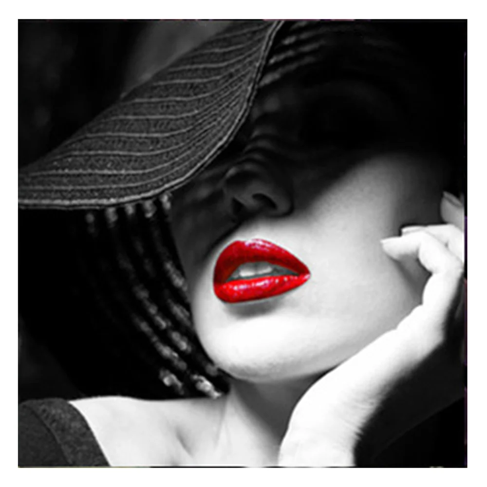 Полноразмерная/круглая Алмазная вышивка узор крестиком красные губы Женская