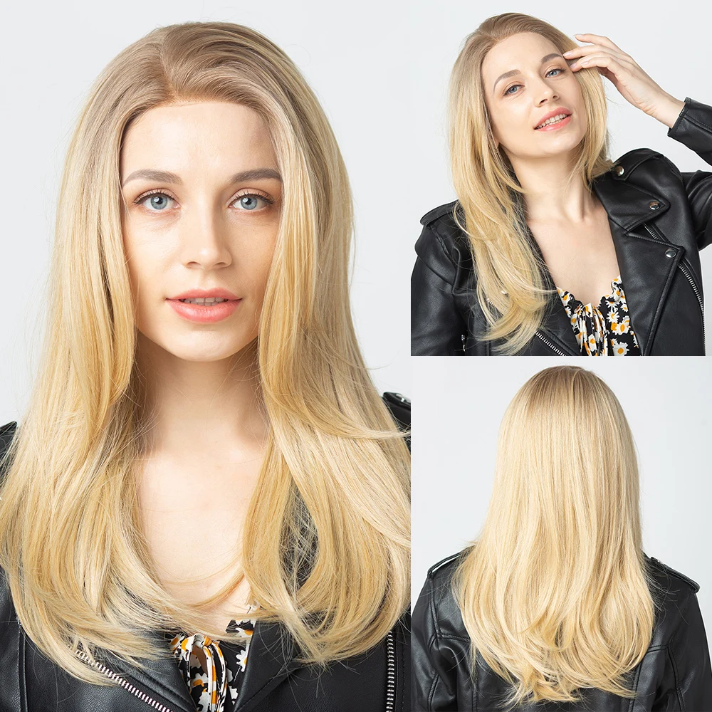 Long Blonde Lace Front Hand-woven Wig Natural Wave Synthetic Lace Frontal Wigs for Women Mono Free Parting futura Hair Wig