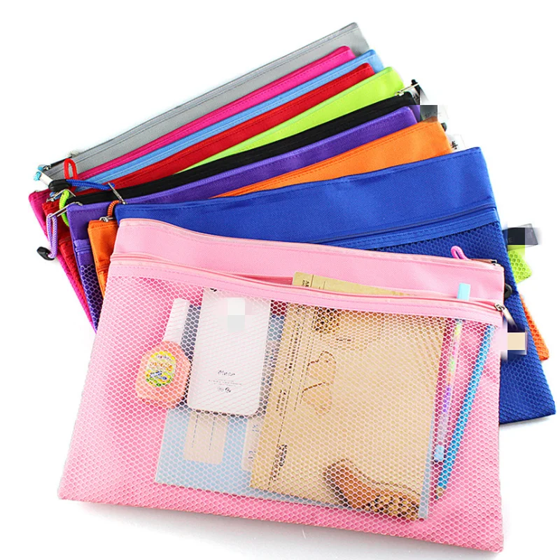

Colorful Double Layer Canvas Cloth Zipper Paper File Folder Book Pencil Pen Case Bag File Document Bags Free Shipping