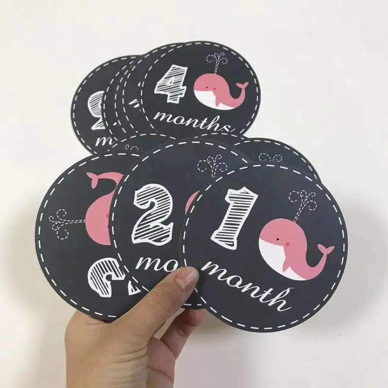 1-12 месяцев мультфильм КИТ шаблон Новорожденные круглые ежемесячные наклейки E65D