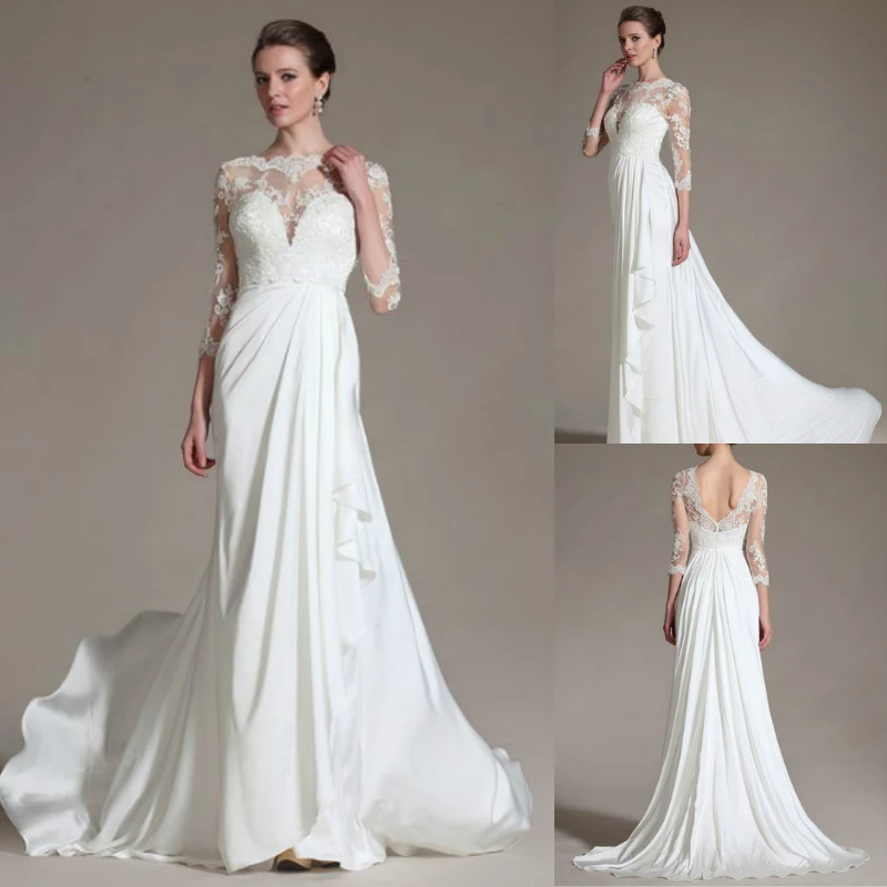 Без бретелек тепловизор страпон особенности закрытие vestidos de novia Кружева три четверти рукав Мать невесты платья