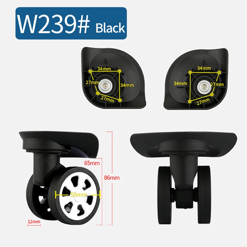 W239(2 Wheels)Black Аксессуары для багажа, сменные 360 Спиннер, колеса, чемодан, Ремонтный, универсальный, на колёсиках, тянущиеся колеса для багажа, сменные колеса - Цвет: W239(2 Wheels)Black