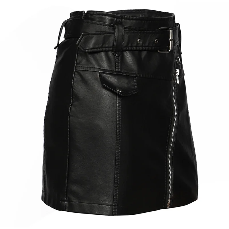 Leather High Waist Vintage A-line Office Solid Mini Skirt