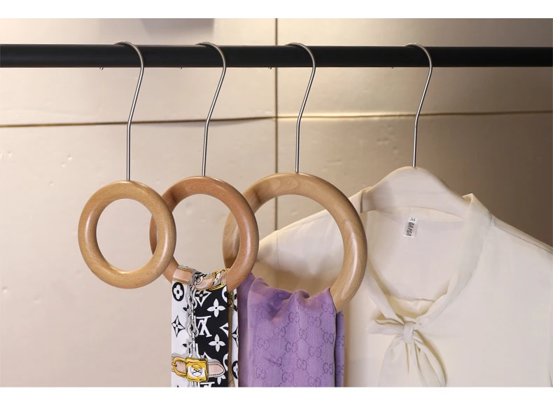 Display Solid Wood Ring Scarf Hanger Multifunction Non-Slip Hangers for Scarves Ties Towels Bedroom Storage Hook Rack Organizer