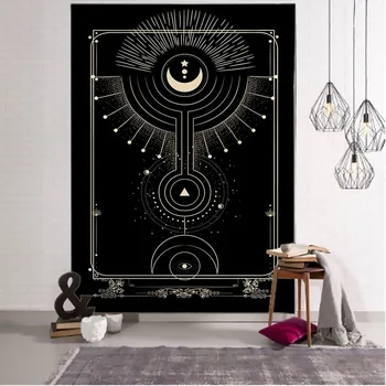 

Witchcraft Tarot Tapestry Wall Hanging Black Khaki Sun Moon Starry Universe Geometric Pattern Dormitory Home Decoration Curtains