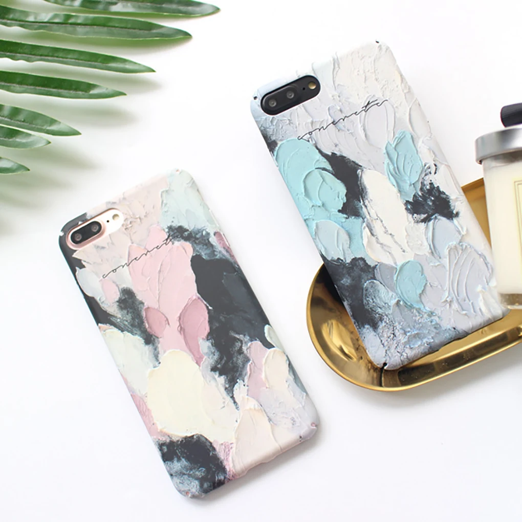 

Replacement For iphoneX/8/7/7 Plus Simple Oil Painting Phone Case PC Frosted Cellphone Protector