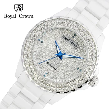 

CERAMIC LADY WOMEN'S WATCH JAPAN QUARTZ CHANNEL SETTING CRYSTAL HOUR FINE FASHION CLOCK LUXURY GIRL'S GIFT ROYAL CROWN