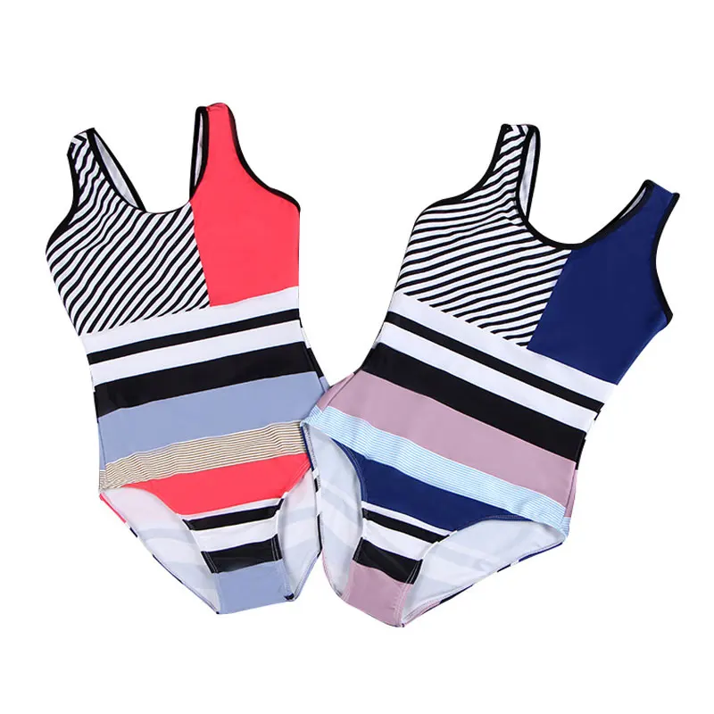 

2019 New Style Women One Pieces Bikini Halter Patchwork Striped Swimming Wear Female Hot Spring Bathing Suit
