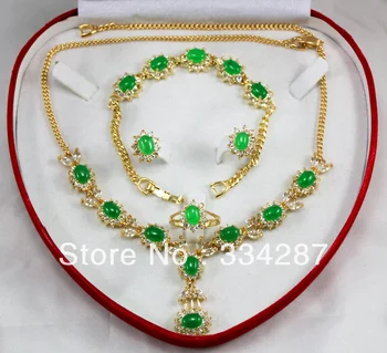 

New Listed ! 6X8MM Bead Dark green Jades Necklace Bracelet Earring Jewelry Set + Box