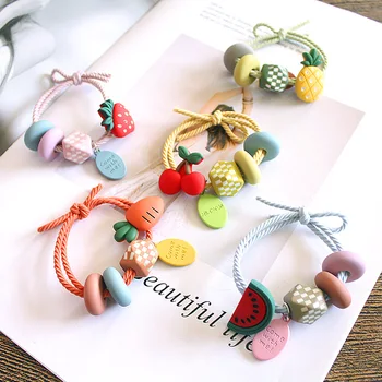 

5PCS/Set Girl Woman Elastic Hair Band Sweet Cute Fruit Cherry Button Tie Scrunchie Ponytail Holder Rubber Band Hair Accessory