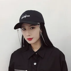 Metal Chain Baseball Cap Female Street Fashion Versatile Duck Tongue Cap Couple Personality Hip Hop Cap Kpop Male Women's Hats