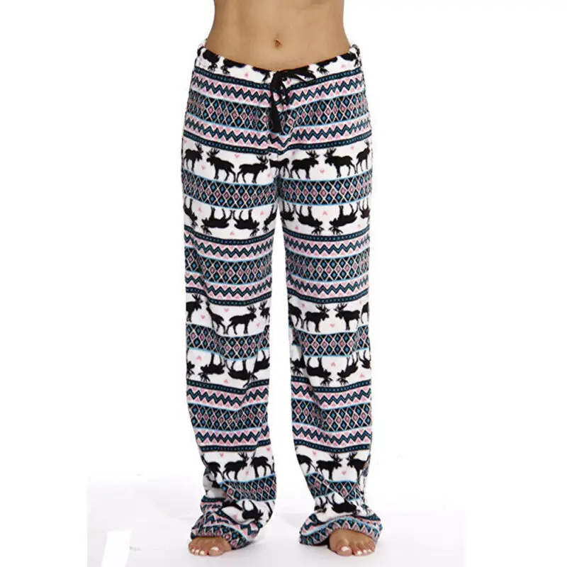 Женские рождественские пижамные штаны, мягкие пижамные штаны с принтом животных, Свободные повседневные пижамы с завязками, ночные длинные штаны