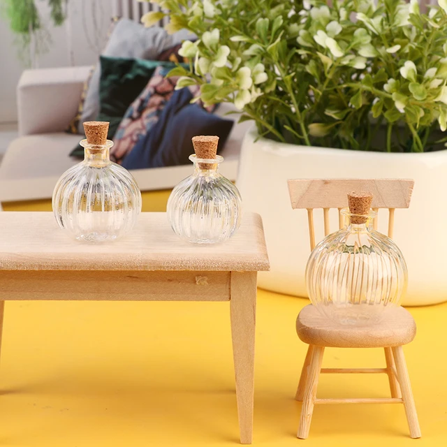 1PC 1:12 Dollhouse Miniature Glass Bottle Cork Cover Tiny Jar Vials Doll House Decoration Accessories Mini Bottle 3
