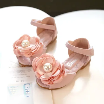 

Summer Princess Sandals Fish Mouth Girls Flower Flat Heel Pearl Kids Sandals Open Toe Beach Shoes Chaussure Enfant Fille 24-34#