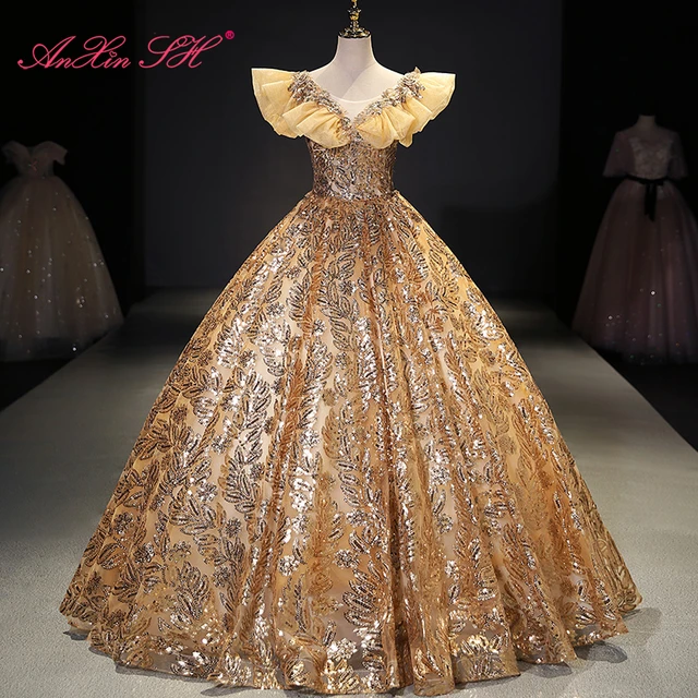 Gold Flower Girl Gold Gown For Debut With Jewel Neckline, Lace Appliques,  Beads, And Champagne Finish Perfect For Pageants, Birthdays, Bridesmaids  And Special Occasions 2023 Collection From Weddingpromgirl, $81.62 |  DHgate.Com