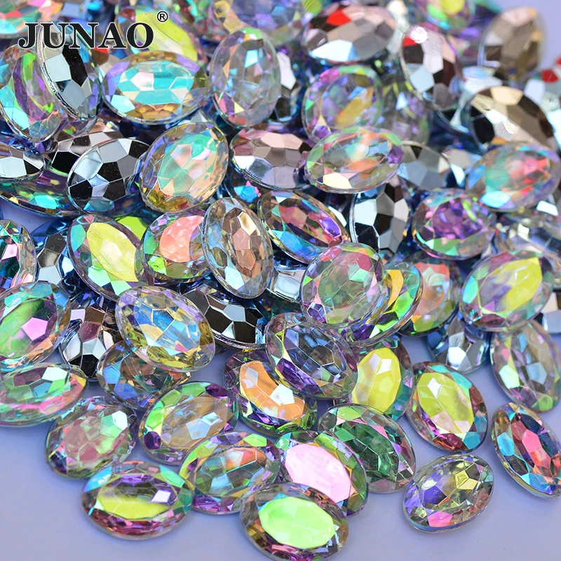 

JUNAO 10*14mm 18*25mm Crystal AB Rhinestones Oval Shape Pointback Strass Stone Glue On Crystals Fancy Acrylic Gems 300pcs