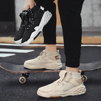 

2019 autumn high men's shoes net red sets of feet socks shoes flying line knitted breathable sports shoes student shoes