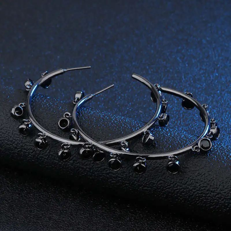 black color black OMYFUN Бразилия Эффектные серьги Роскошные CZ очаровательные серьги-кольца женские модные ювелирные изделия серебро золото черный Полу Joias Brincos E007 - Окраска металла: black color black