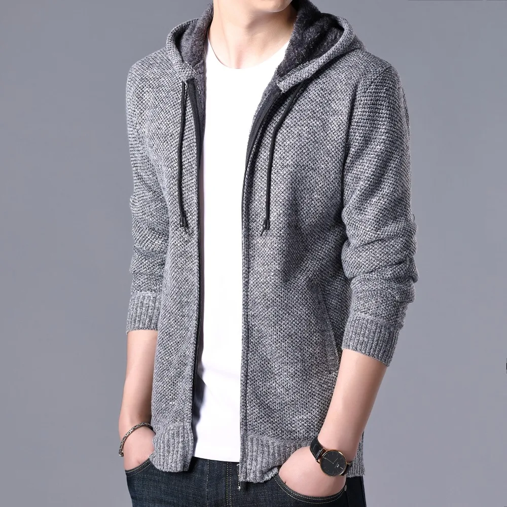 Description Picture 5 of itemCardigans Men Winter Sweater Korean Fashion Mens Clothing Thick Cotton Hood Cardigan Long Sleeve Casual Sweatercoats