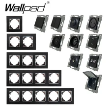 Diy ue preto moldura de metal botão interruptor de luz parede tomada de energia tampa ru francês ventilador dimmer dados cat6 usb soquete wallpad l6