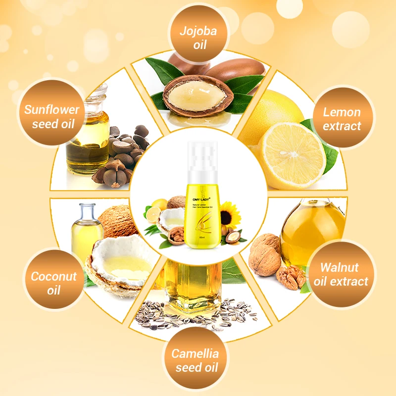 OMY LADY 60ML Natural Hair Essential Oil Deep Nourish Hairlines Repair Damaged Hair For Split Ends Long Hair Treatment Serum